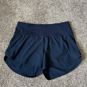 Lululemon Navy Mid-Rise Speed-Up Shorts